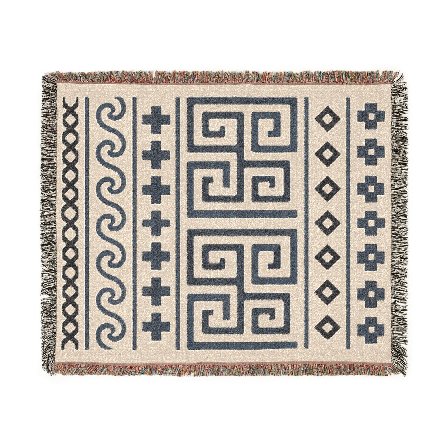 Illyrian Weave - Boho Labyrinth Waves Woven Throw Blanket in Charcoal & Sand