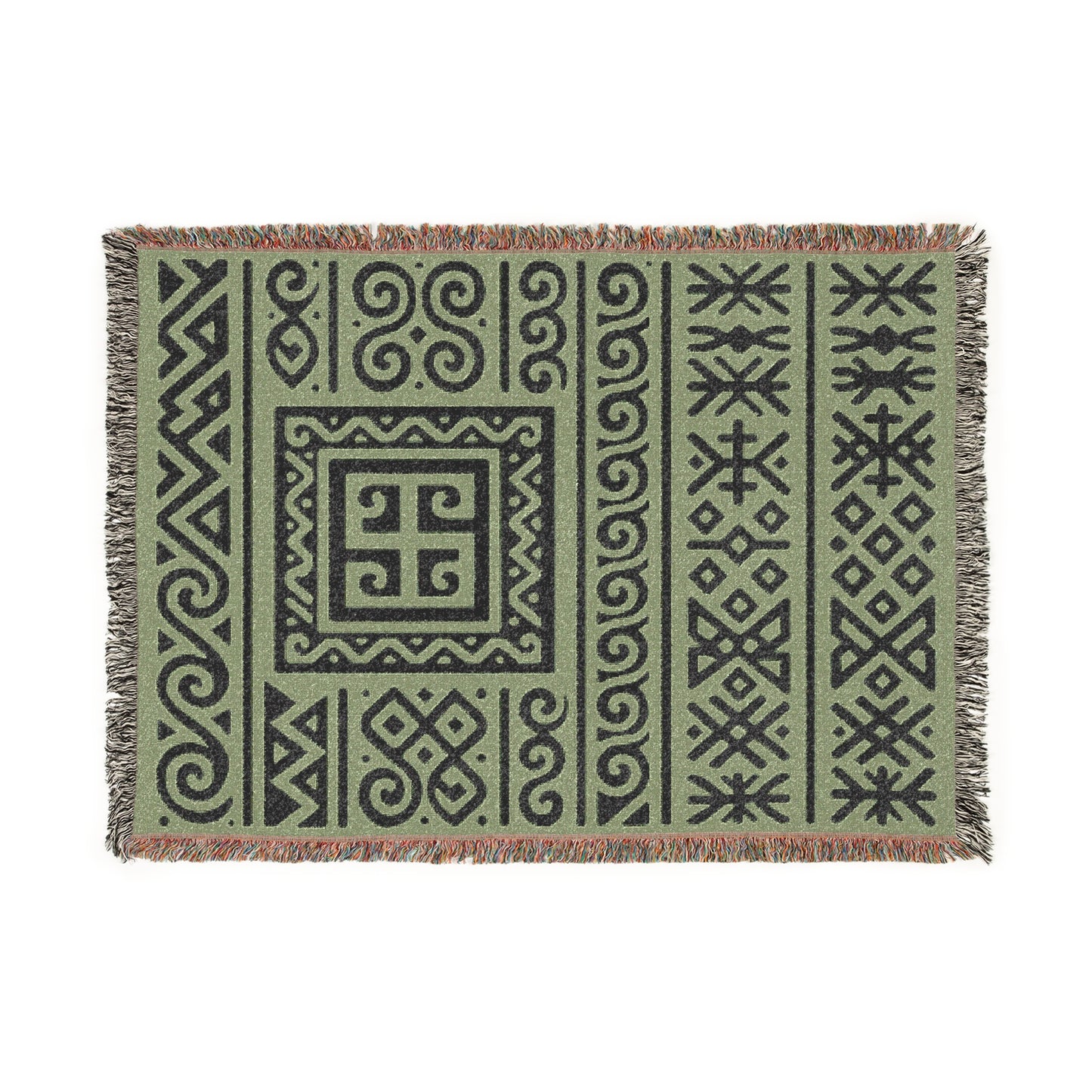 Sage Green & Black Illyrian Symbol Woven Throw Blanket - Illyrian Wave