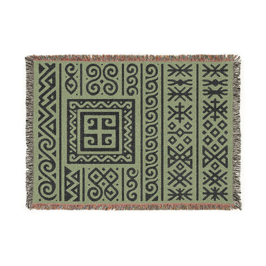 Sage Green & Black Illyrian Symbol Woven Throw Blanket - Illyrian Wave
