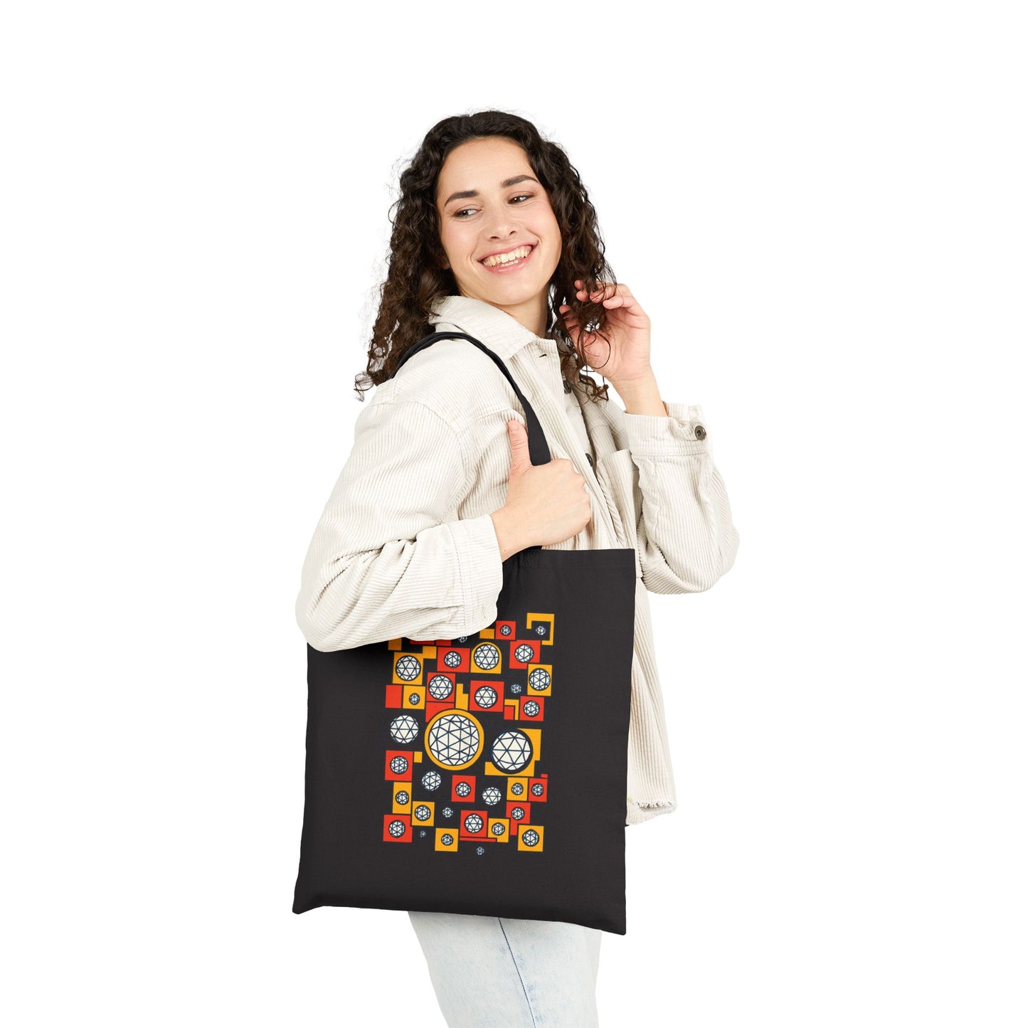 Colorful Geometric Cotton Canvas Tote Bag, Eco-Friendly Shopping Bag