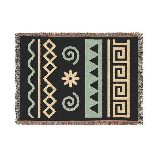 Taupe and Cream Boho Spiral Harmony Woven Throw Blanket - Illyrian Weave