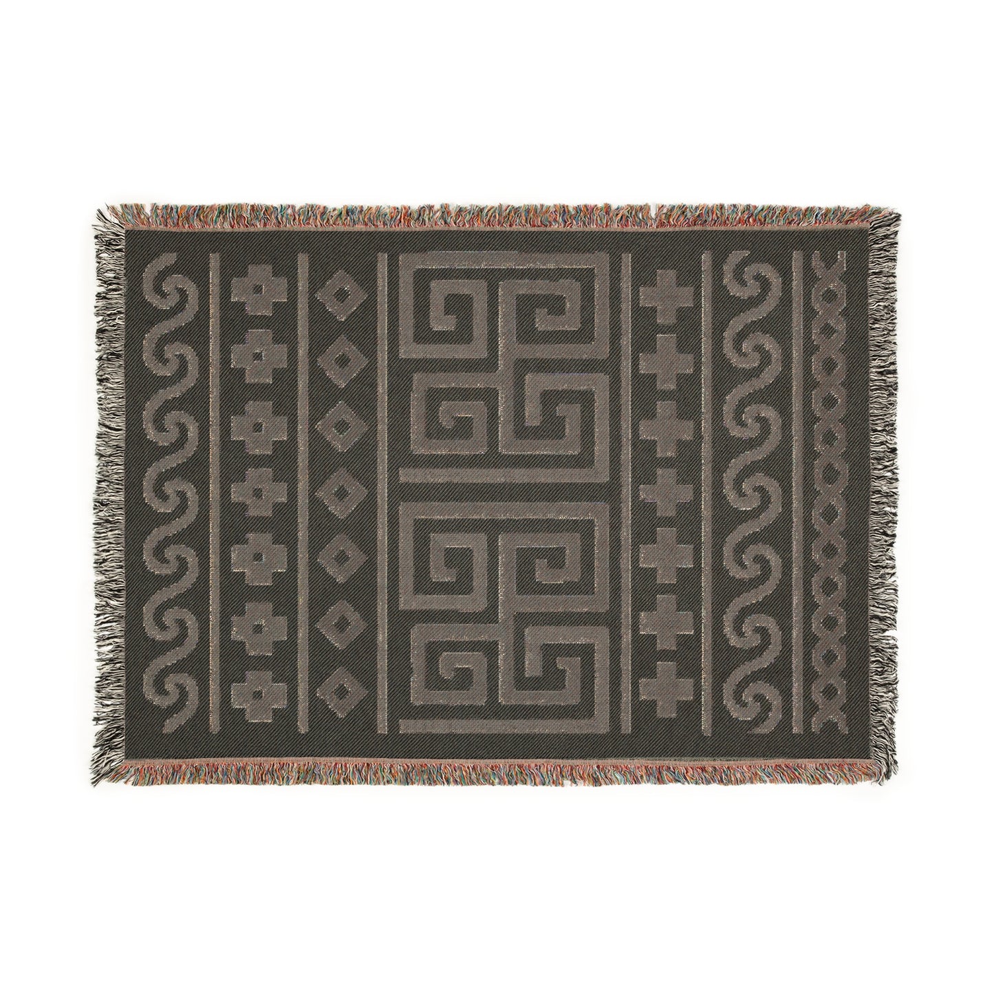 Illyrian Weave - Boho Labyrinth Waves Woven Throw Blanket in Charcoal & Sand