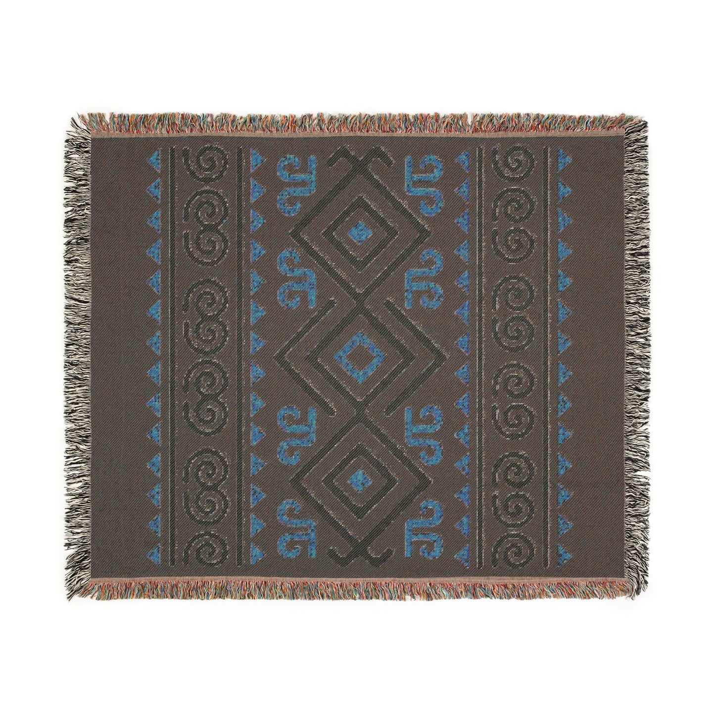 Black, Gold & Cream Boho Tribal Diamond Woven Throw Blanket - Illyrian Weave