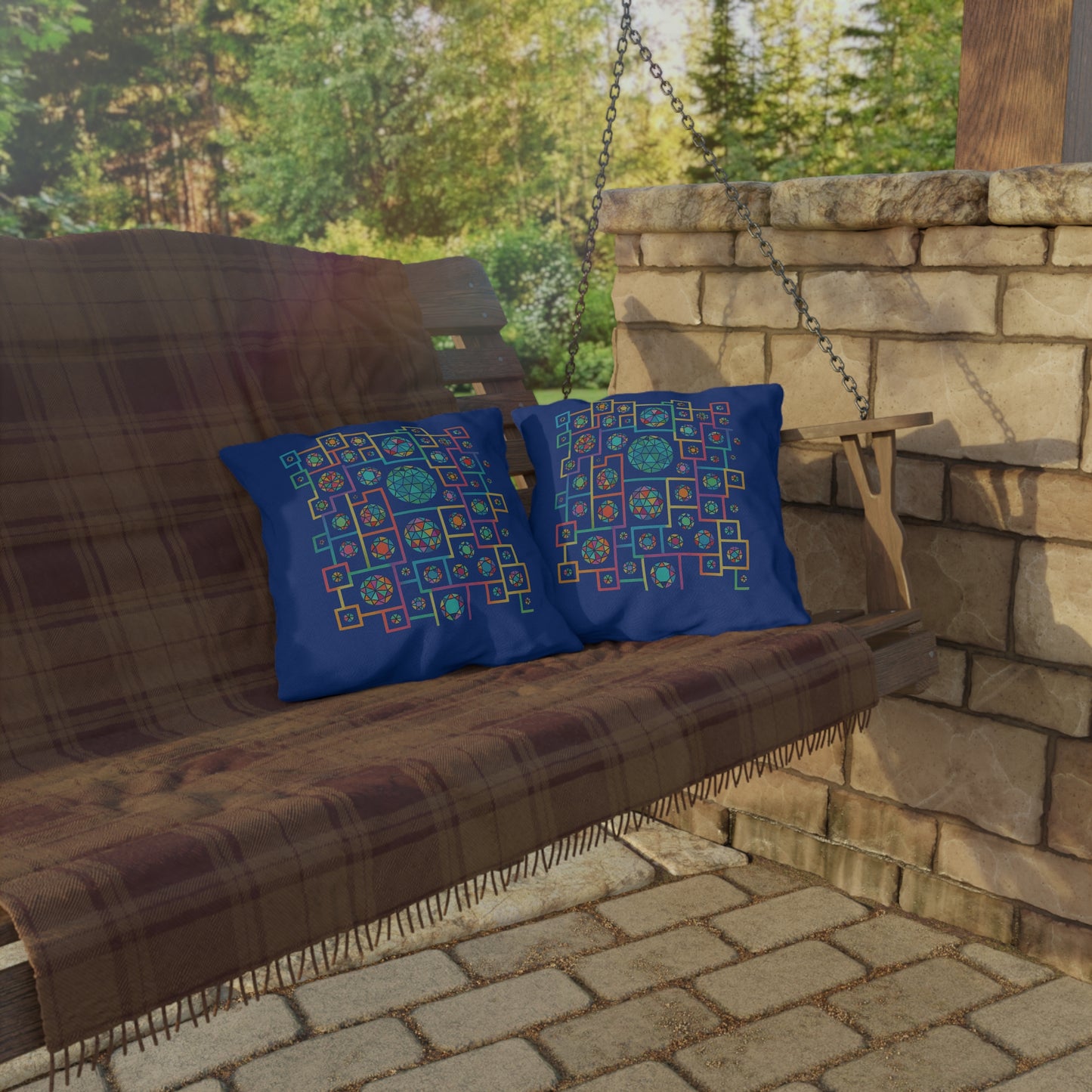 Geometric Heritage Outdoor Pillow - Royal Blue Edition
