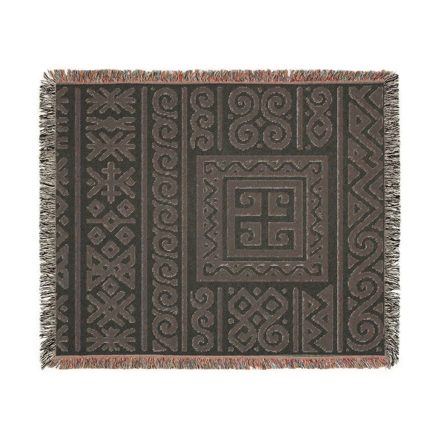 Cream & Charcoal Boho Heritage Geometric Woven Throw Blanket - Illyrian Weave