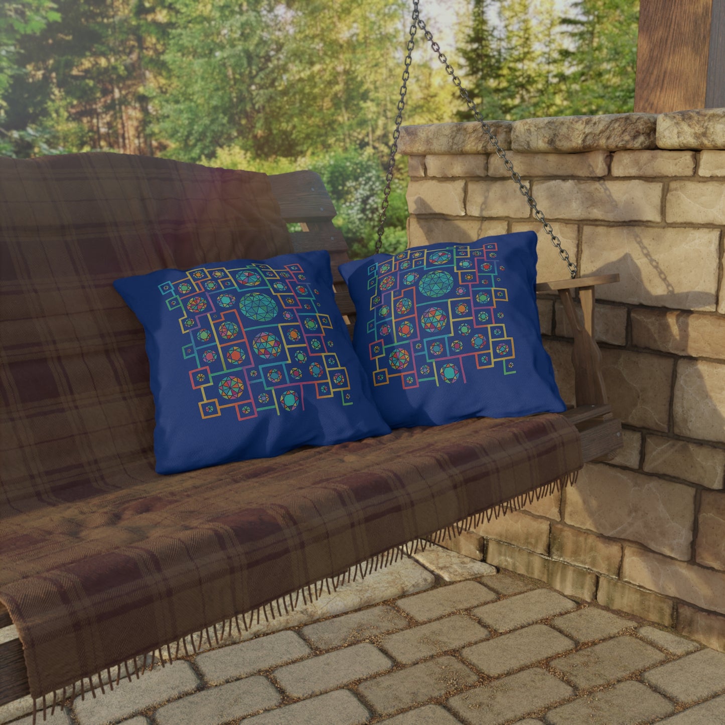 Geometric Heritage Outdoor Pillow - Royal Blue Edition