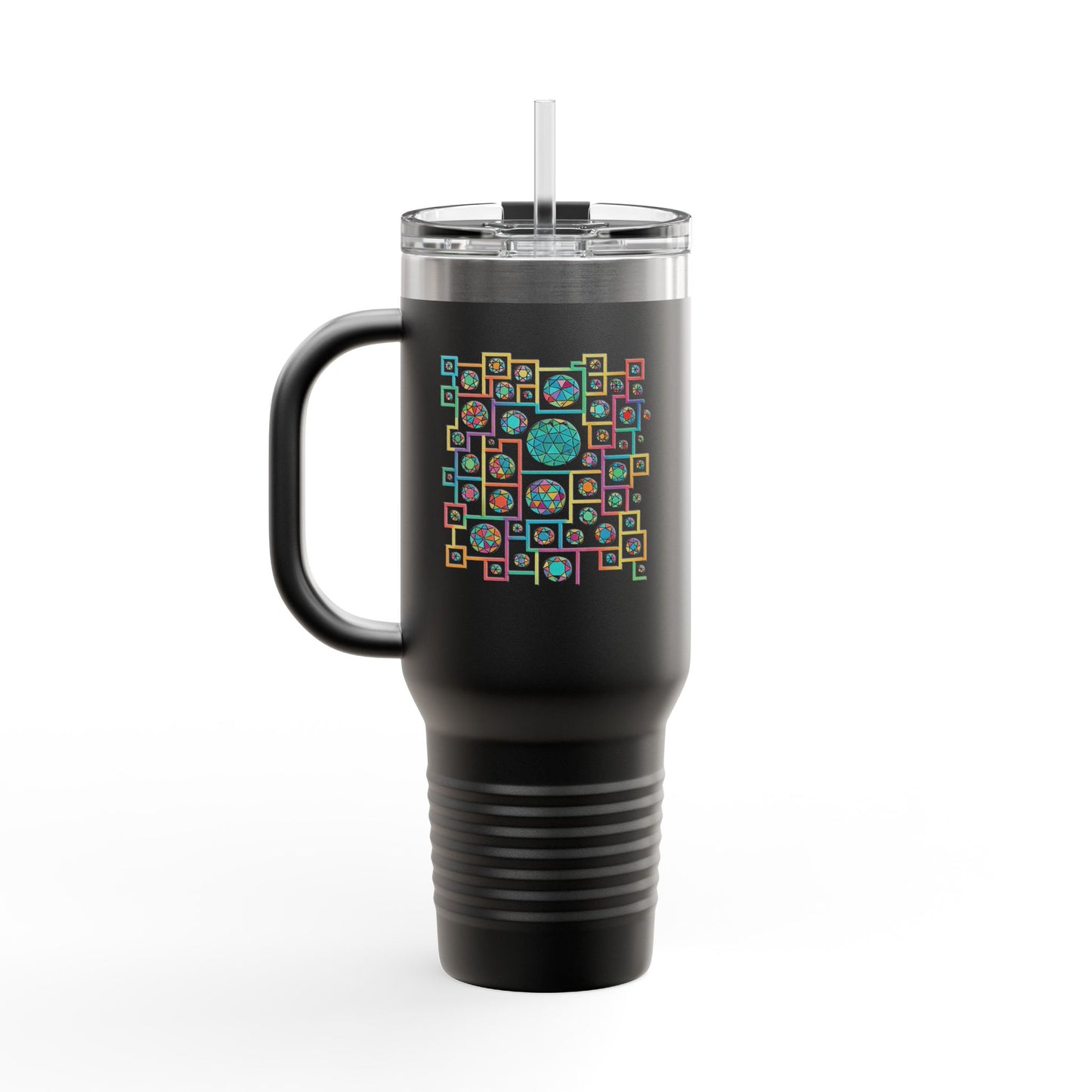 Geometric Heritage Insulated Travel Mug - Minimalist Black & White Edition