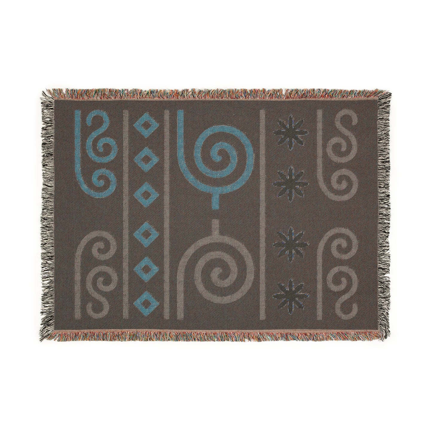 Black, Sage and Terracotta Boho Spiral & Diamond Woven Throw Blanket - Illyrian Weave
