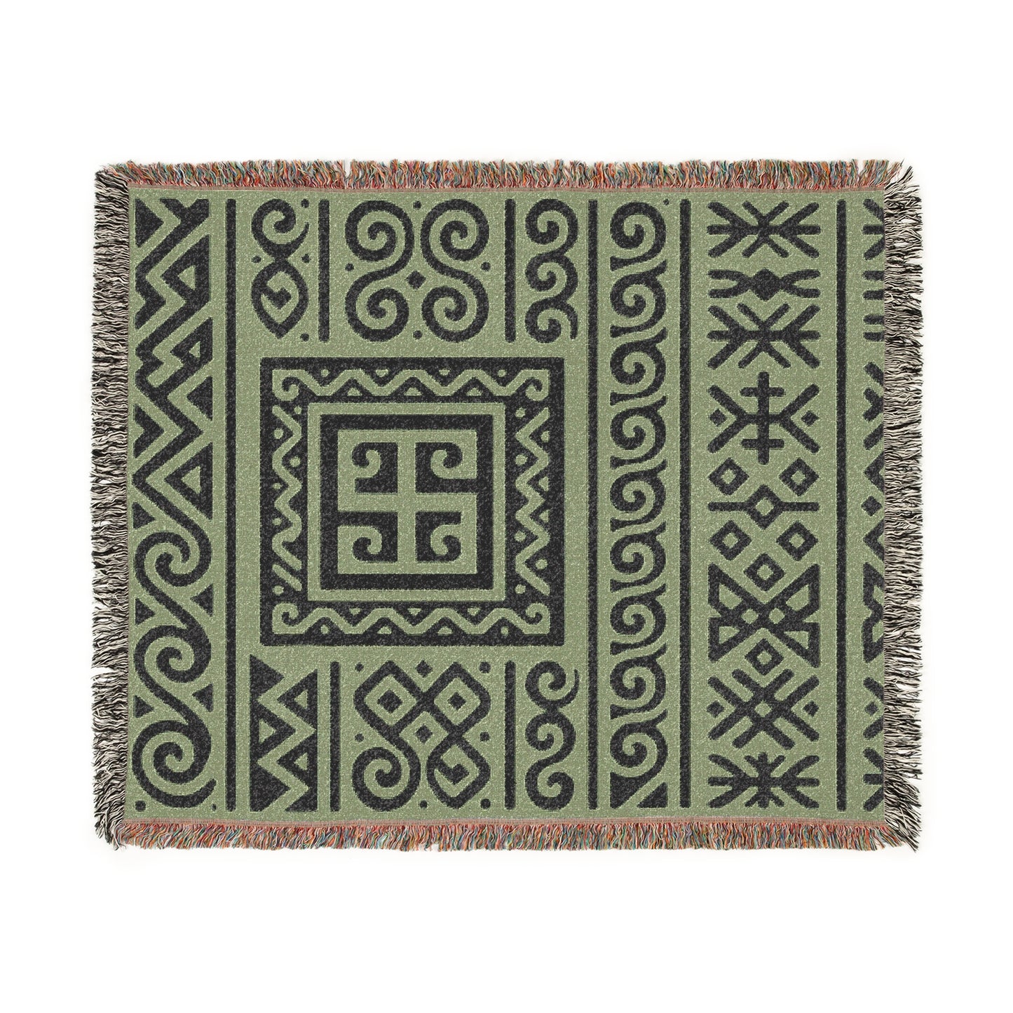 Sage Green & Black Illyrian Symbol Woven Throw Blanket - Illyrian Wave