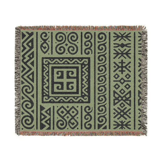 Sage Green & Black Illyrian Symbol Woven Throw Blanket - Illyrian Wave