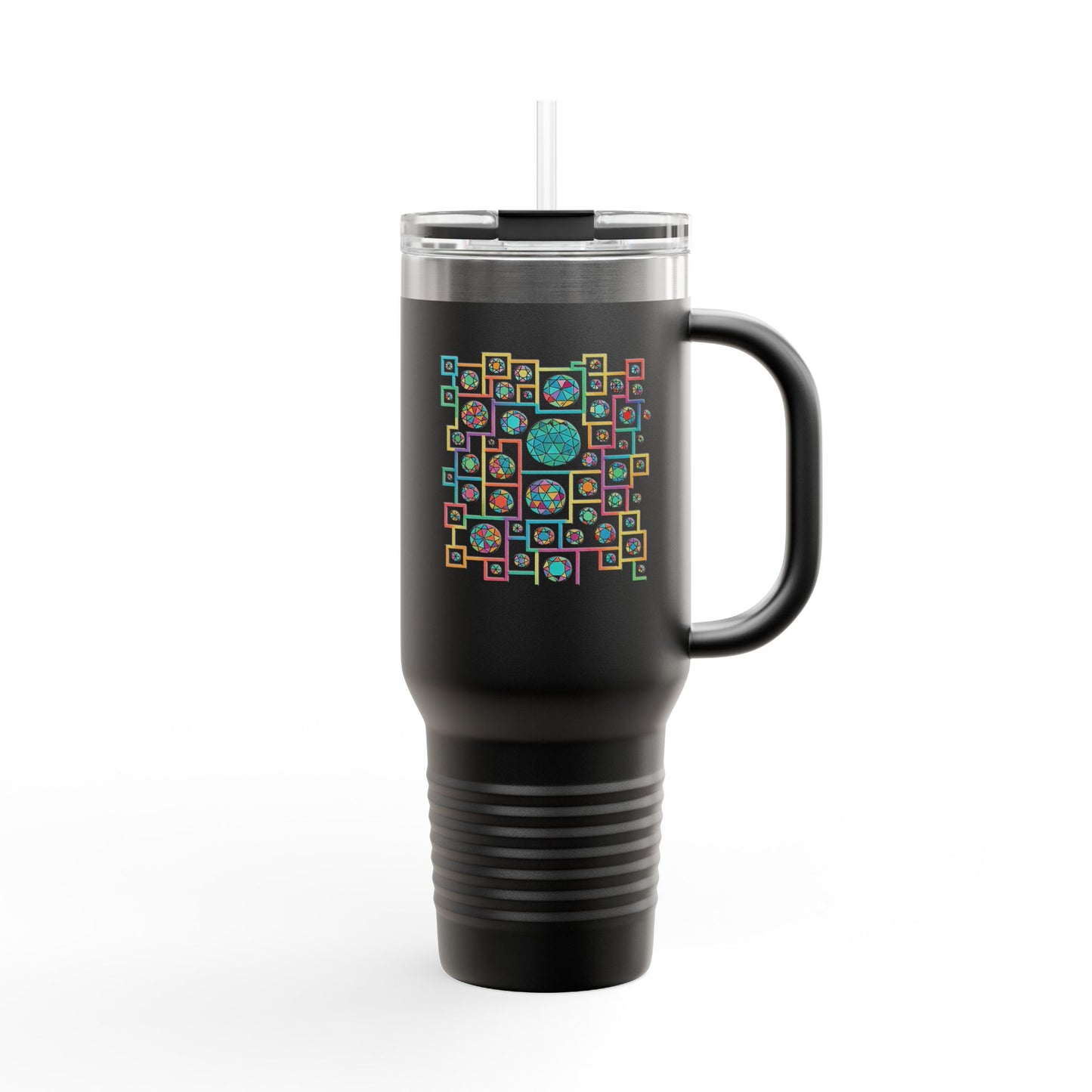 Geometric Heritage Insulated Travel Mug - Minimalist Black & White Edition