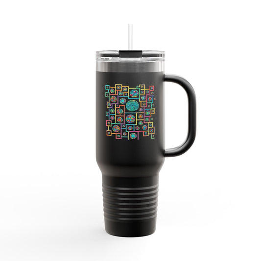 Geometric Heritage Insulated Travel Mug - Minimalist Black & White Edition