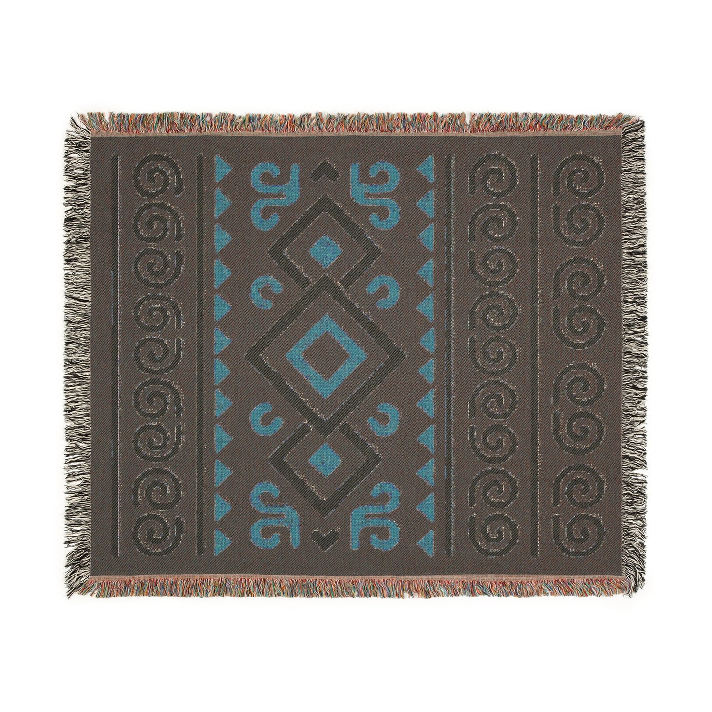 Black, Gold & Cream Boho Diamond Spiral Woven Throw Blanket - Illyrian Weave