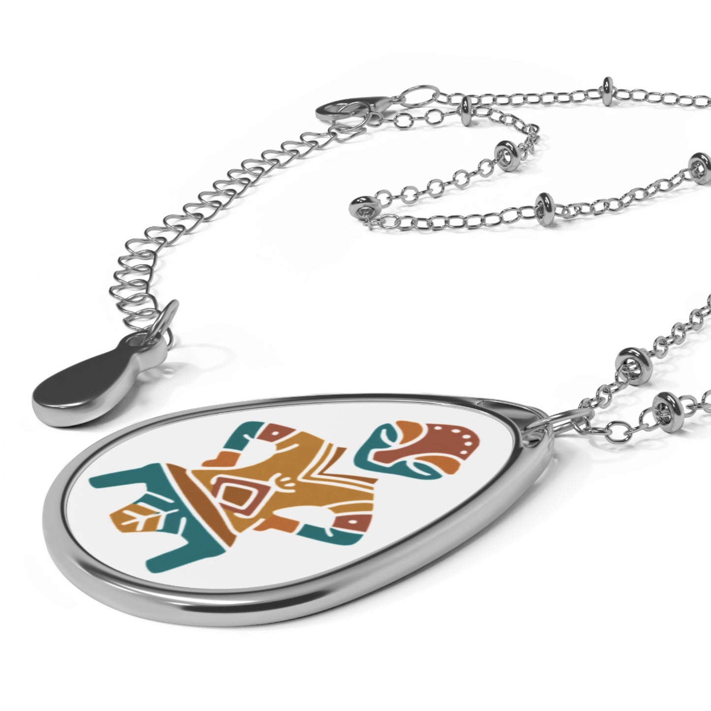 Oval Necklace Goddess on the Thrown - Albanian Symbol Colorful