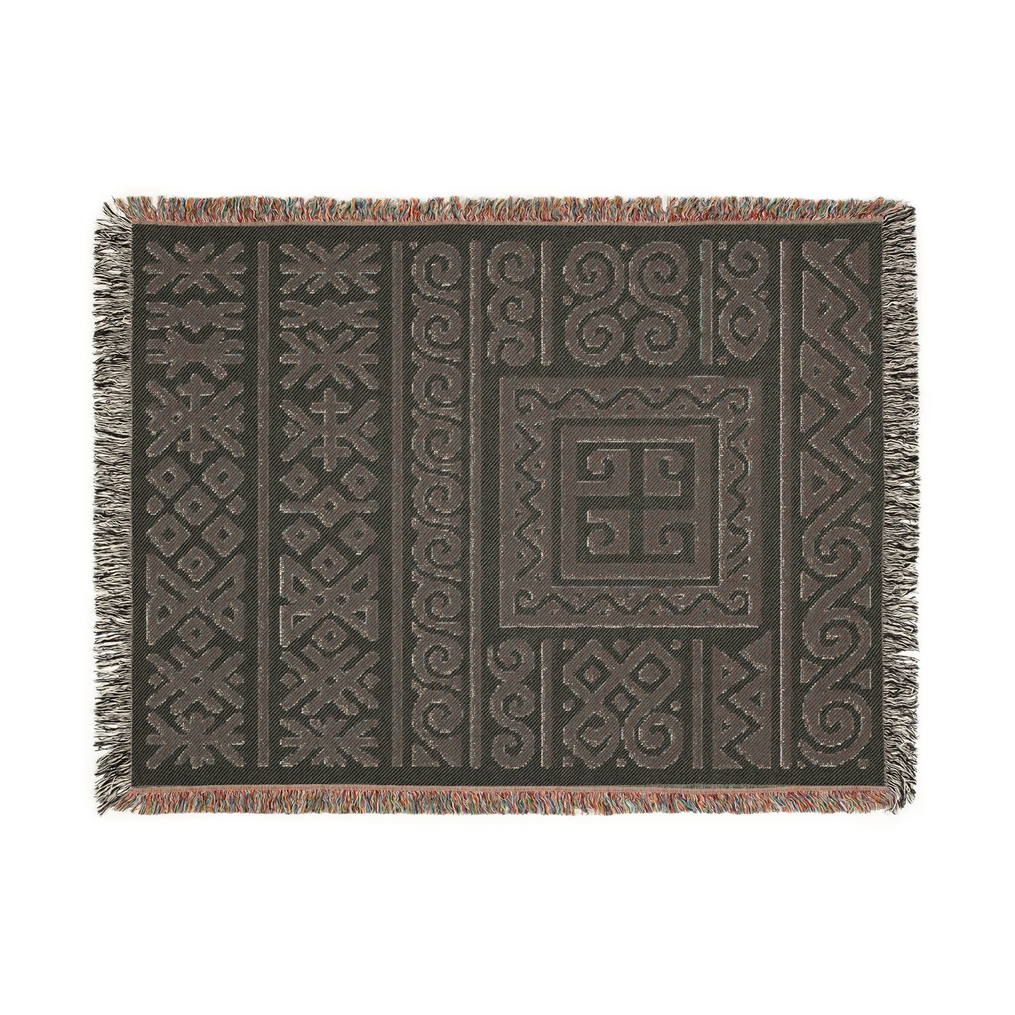 Cream & Charcoal Boho Heritage Geometric Woven Throw Blanket - Illyrian Weave
