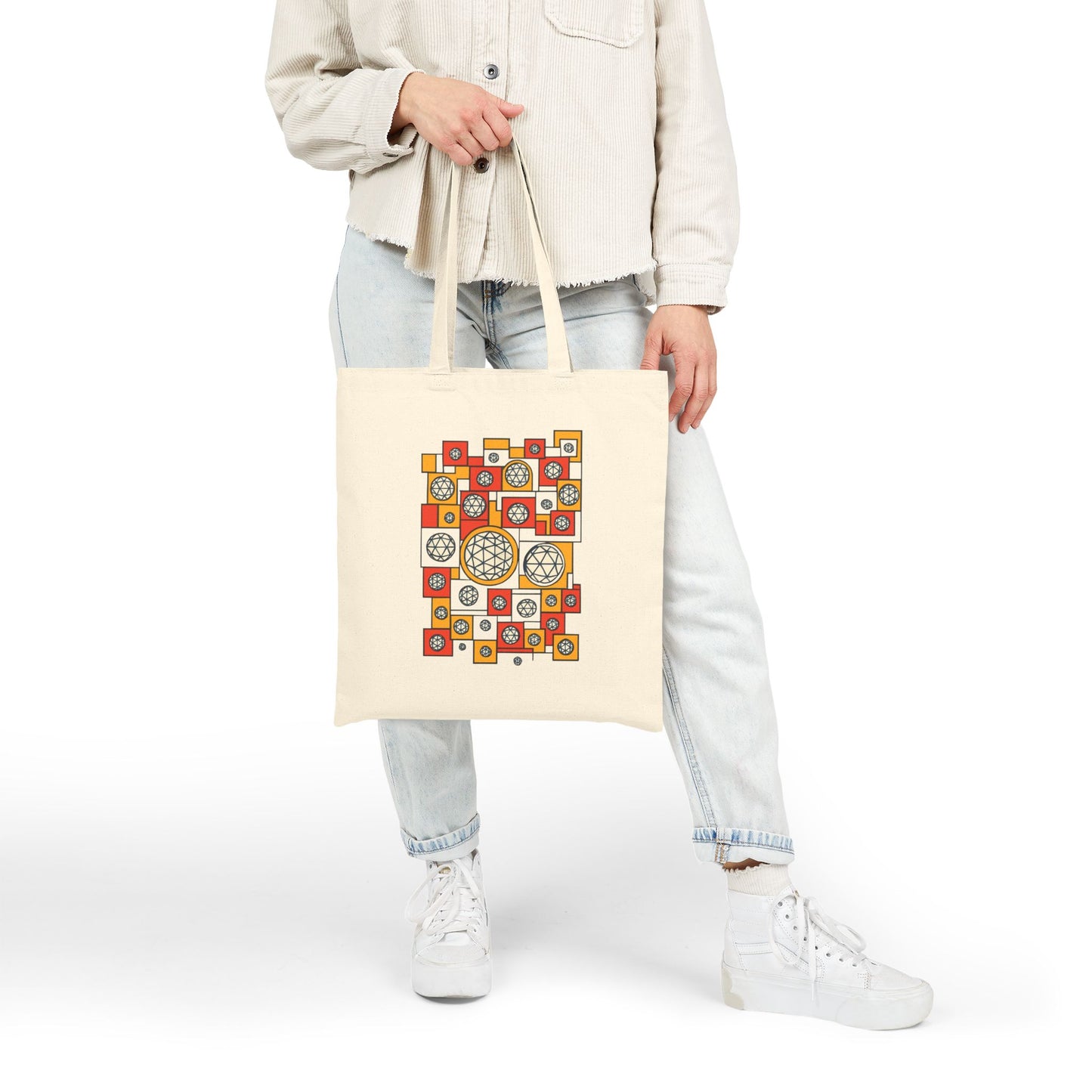 Colorful Geometric Cotton Canvas Tote Bag, Eco-Friendly Shopping Bag