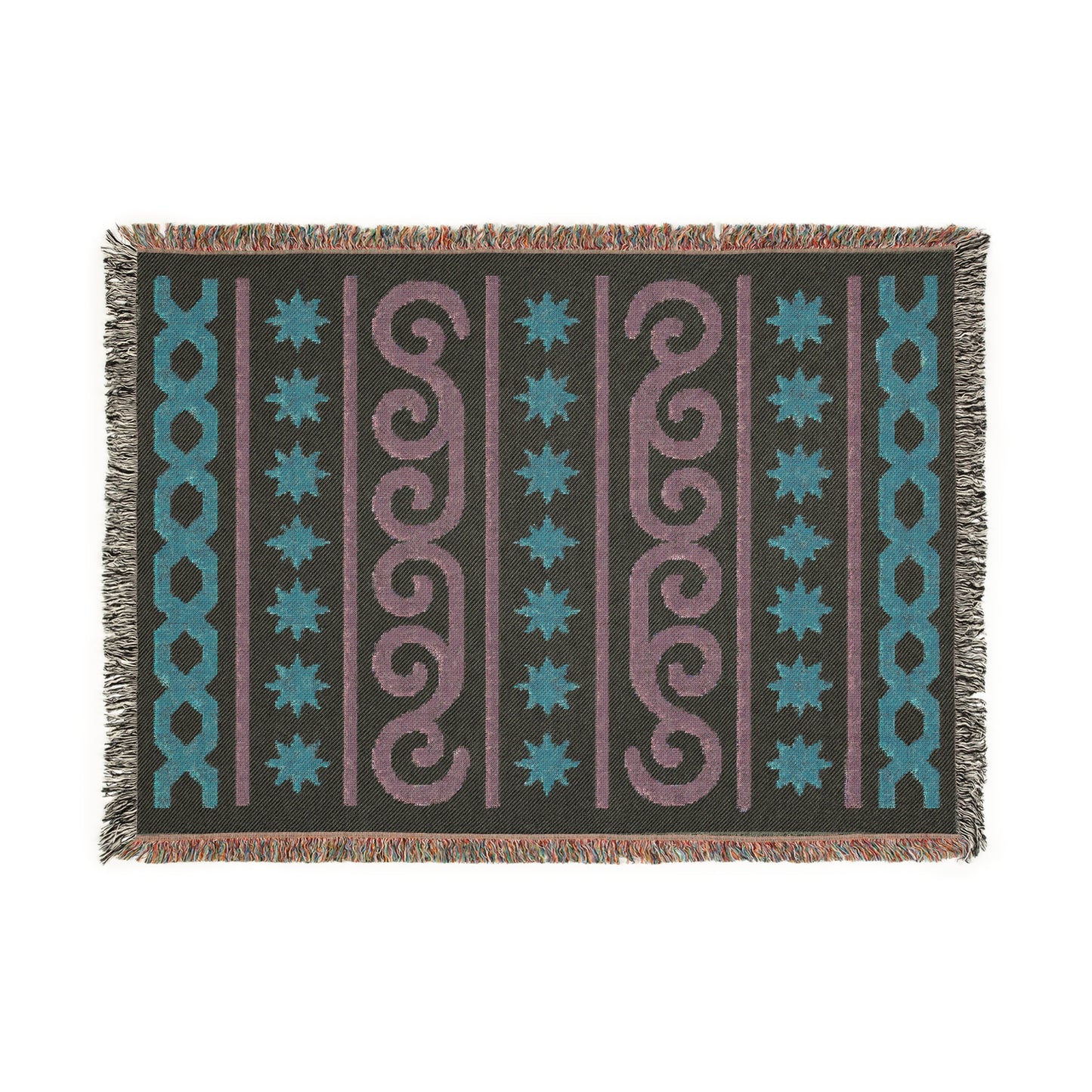 Cream, Sage and Terracotta Boho Star & Wave Woven Throw Blanket - Illyrian Weave