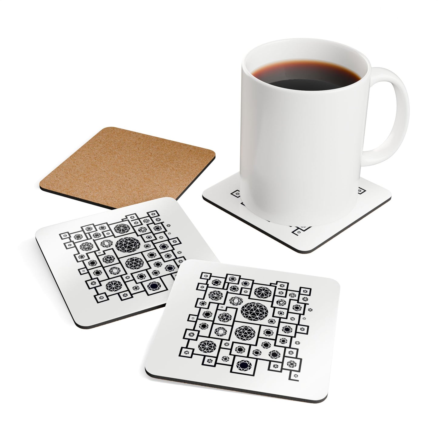 Geometric Heritage Coaster Set, Inspired by Plish-shaped domes of National Library of Kosovo - Black and White