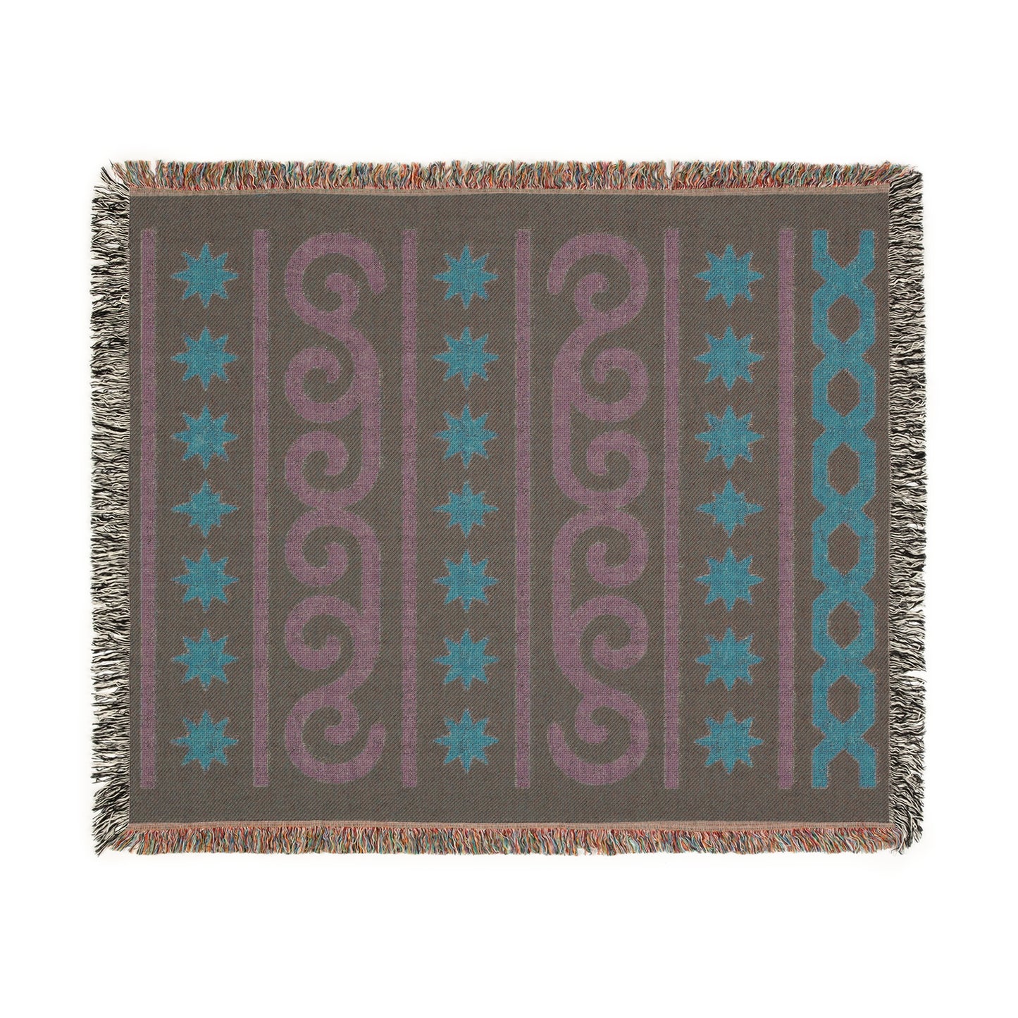Black, Sage and Terracotta Boho Star & Wave Woven Throw Blanket - Illyrian Weave