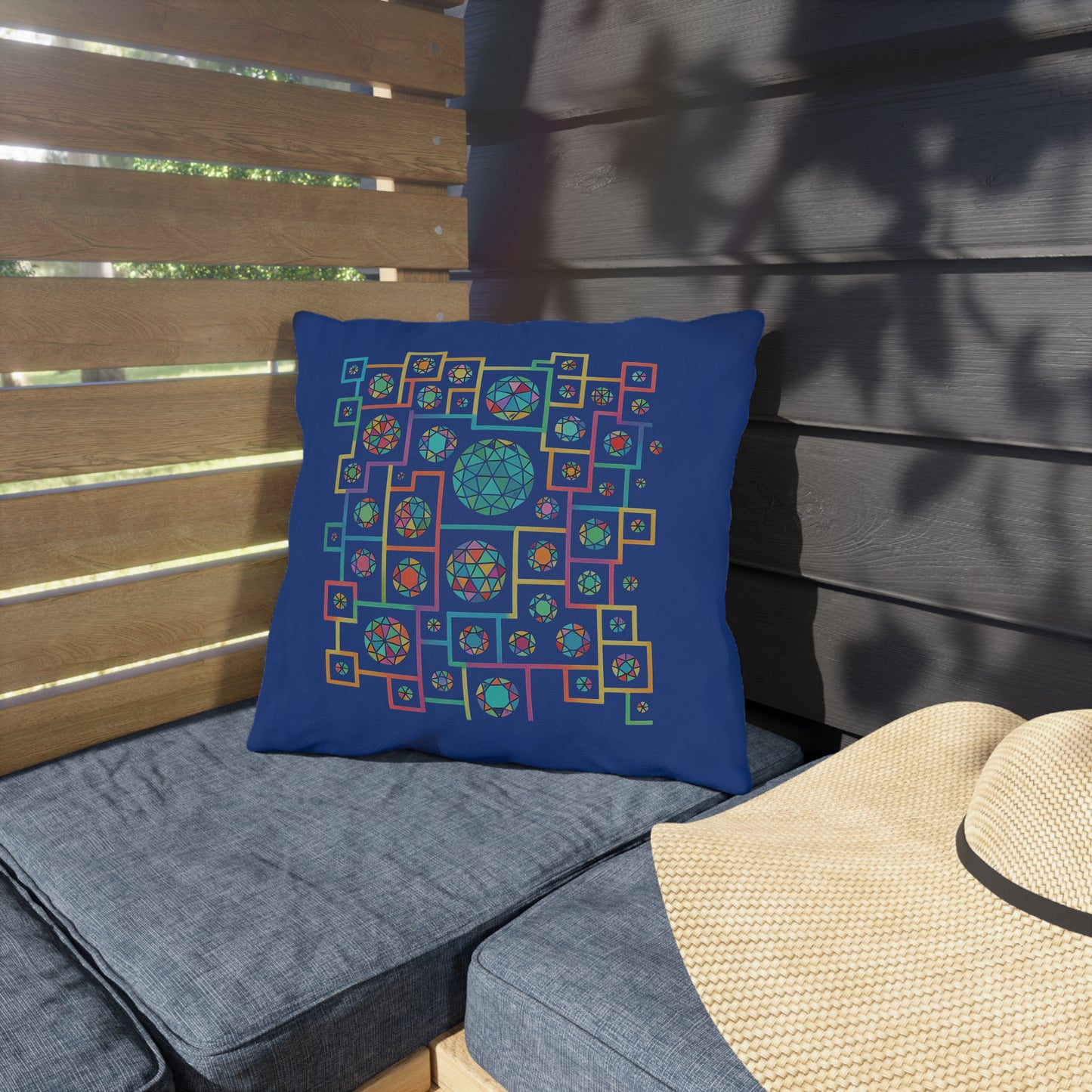 Geometric Heritage Outdoor Pillow - Royal Blue Edition