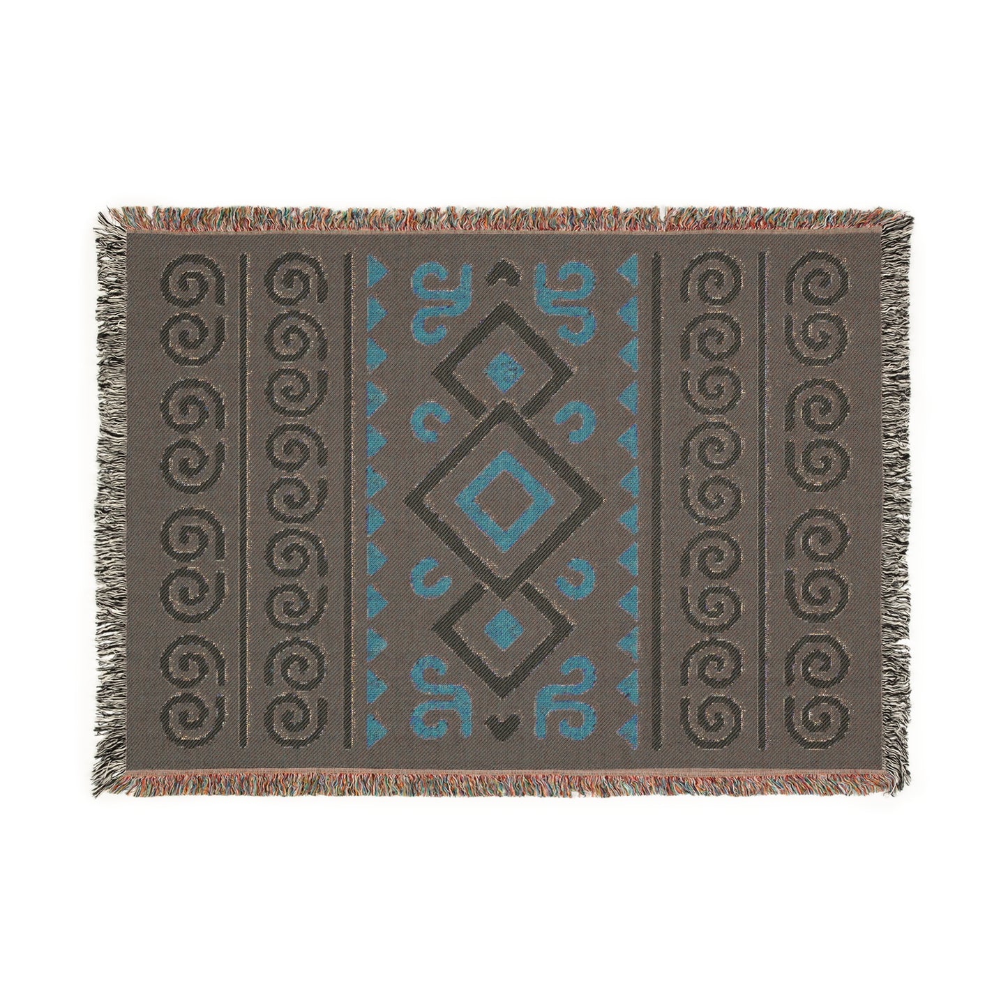 Navy, Gold and Cream Boho Diamond Spiral Woven Throw Blanket - Illyrian Weave