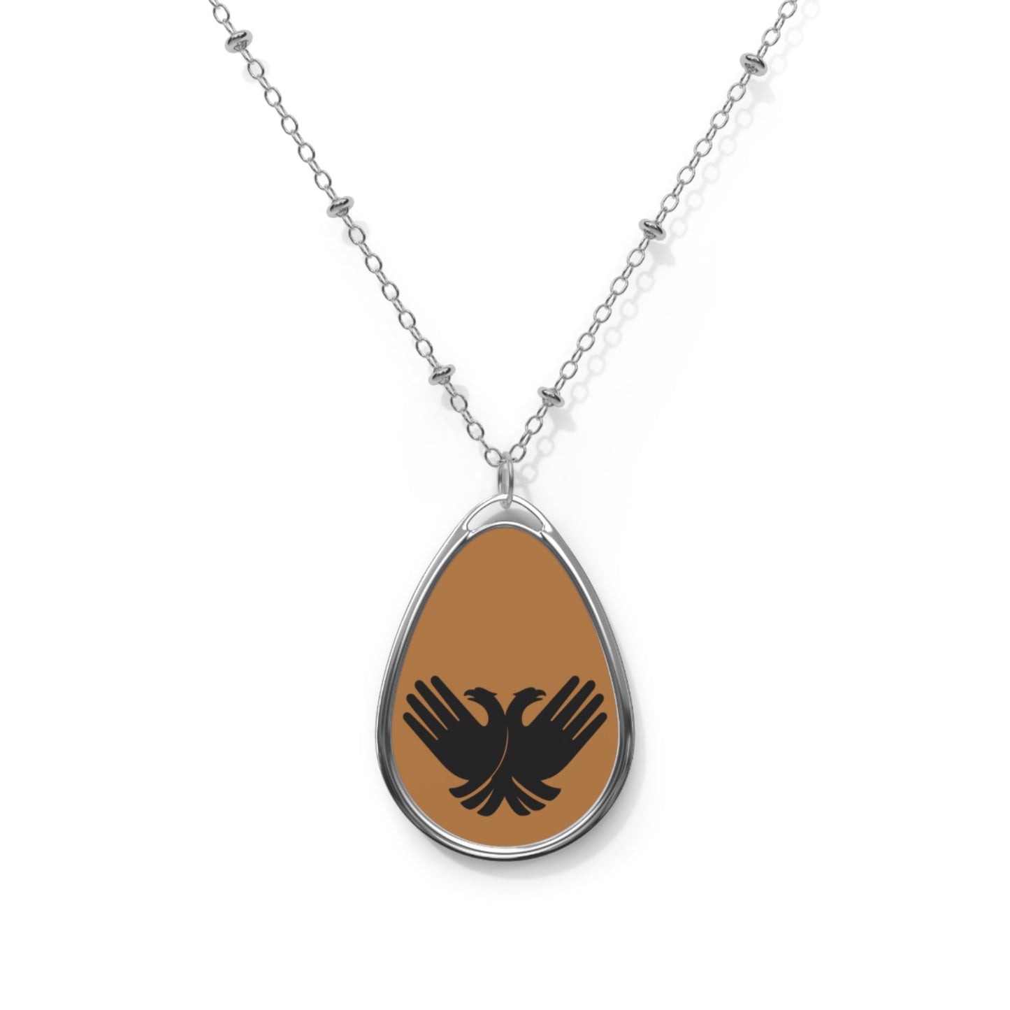 Oval Necklace, Light brown, Albanian Heritage Pendant Jewelry Gift, Patriotic Necklace, Eagle Gesture