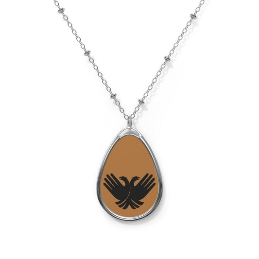 Oval Necklace, Light brown, Albanian Heritage Pendant Jewelry Gift, Patriotic Necklace, Eagle Gesture