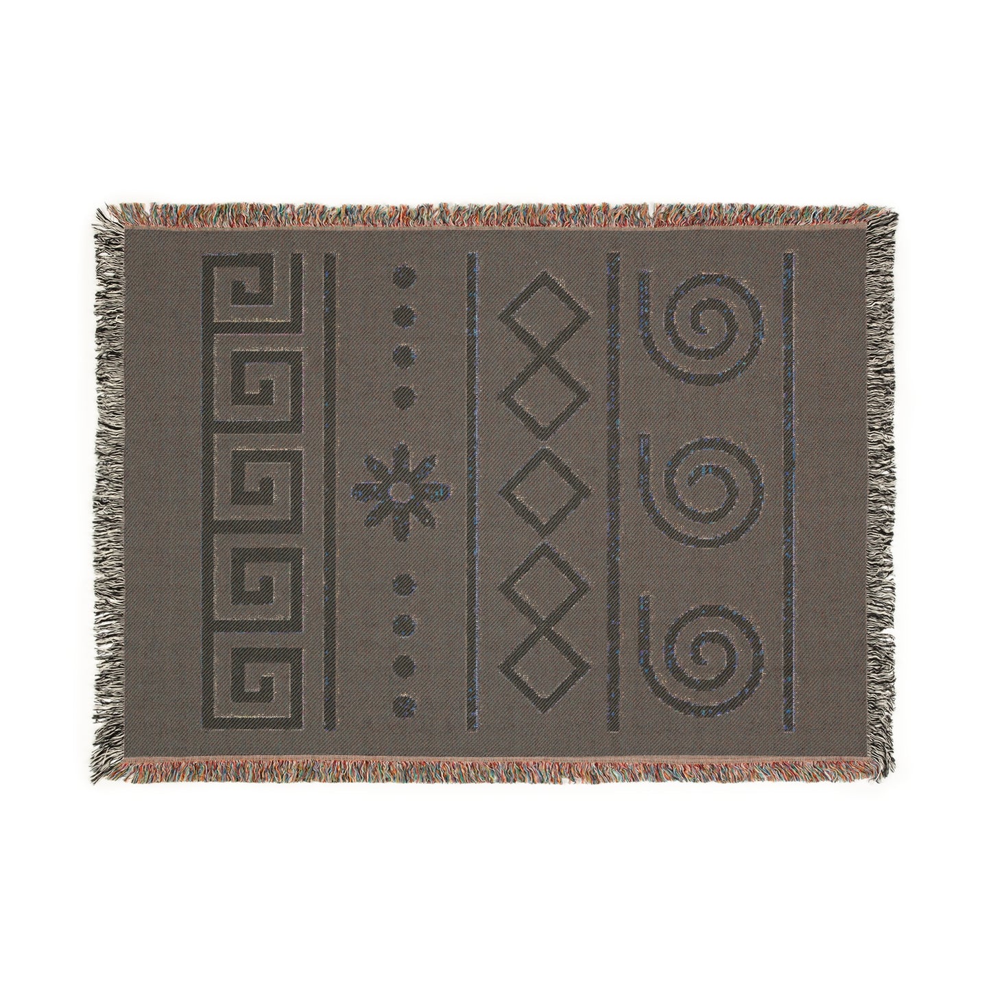 Illyrian Weave - Boho Golden Spiral Woven Throw Blanket in Ochre & Deep Blue