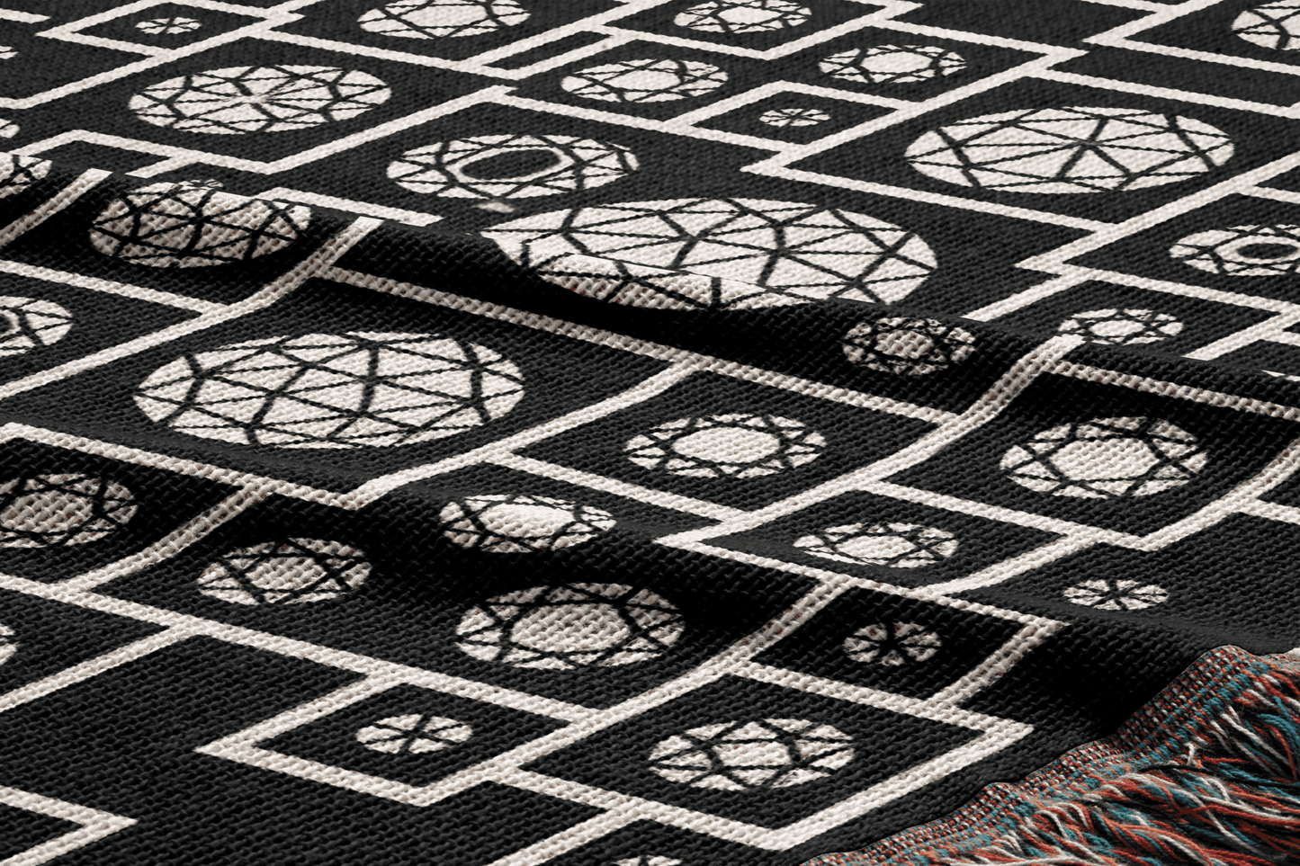 Geometric Heritage Woven Throw Blanket - Black & White Edition