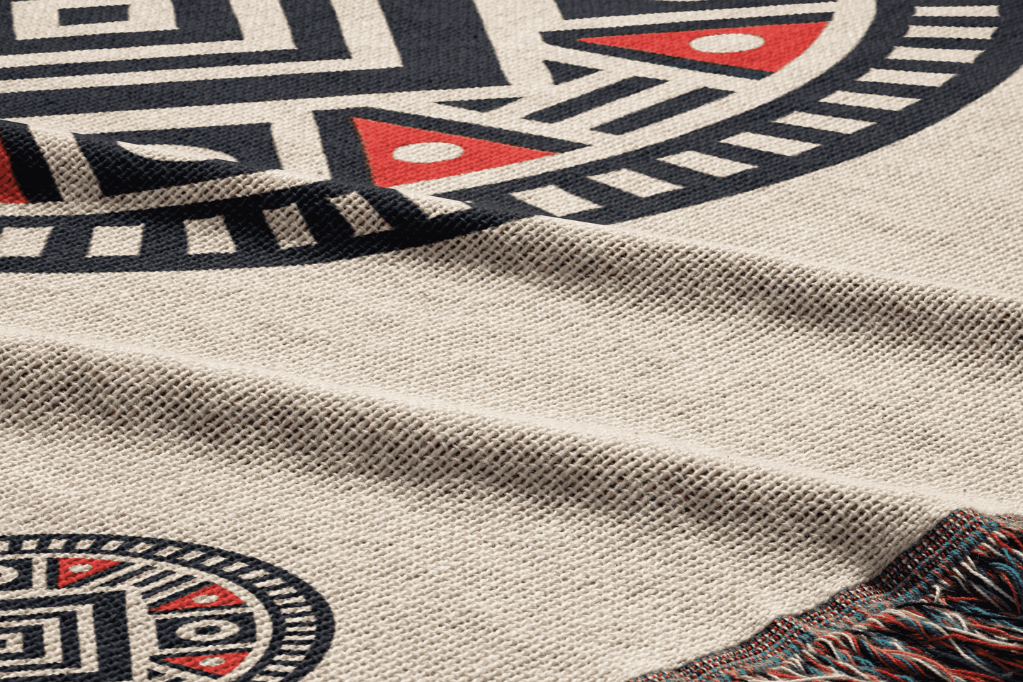 Illyrian-Inspired Woven Blanket – Bold Geometric Patterns In Red, Black, And White