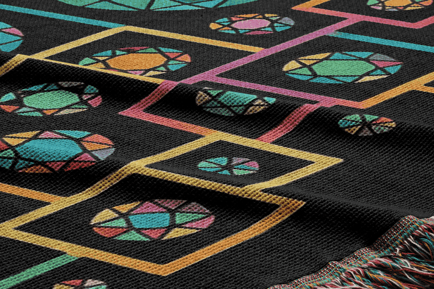 Bold Geometric Woven Throw Blanket - Black Edition