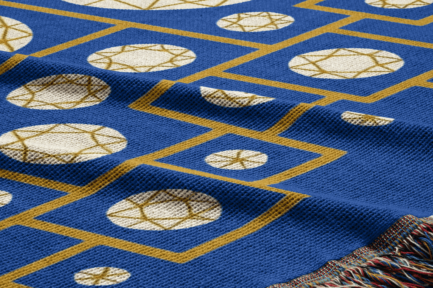 Geometric Heritage Woven Throw Blanket – Royal Blue Edition