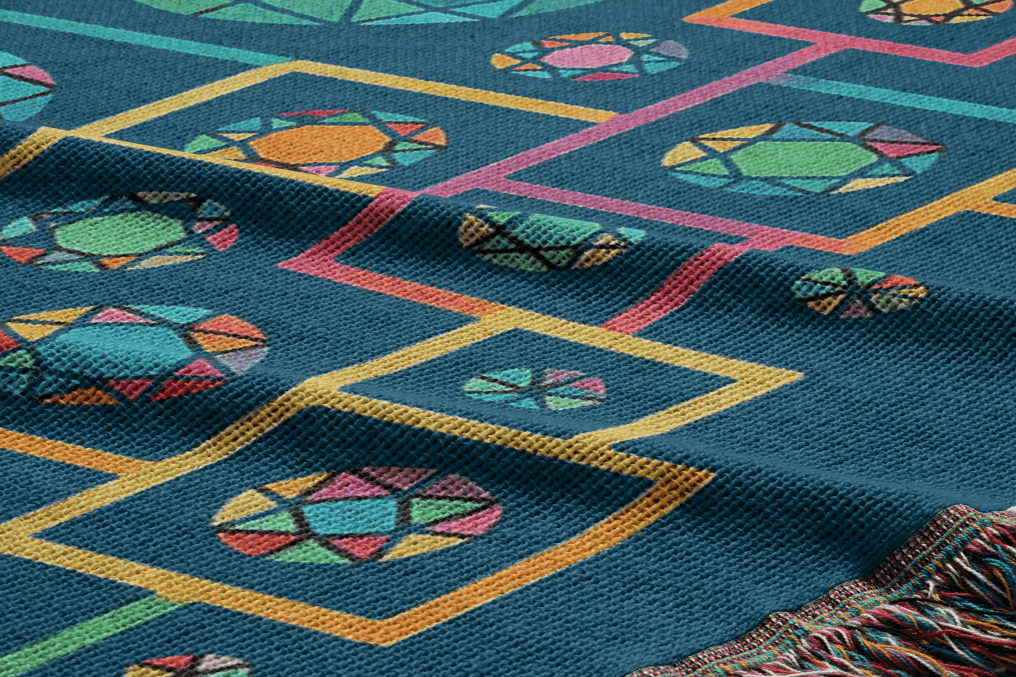 Geometric Heritage Woven Throw Blanket – Teal Edition