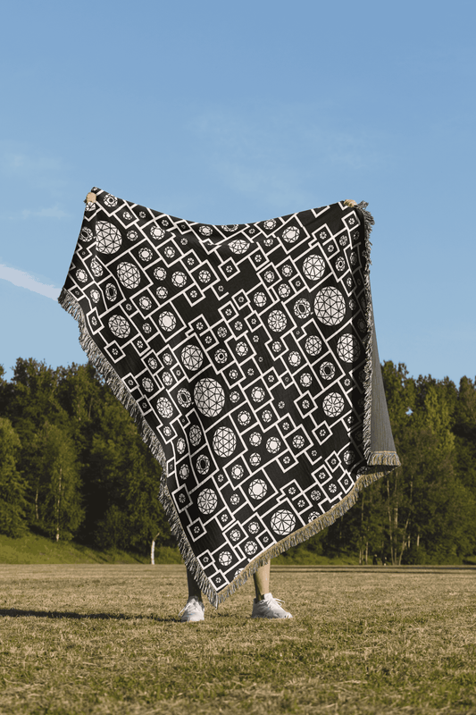 Geometric Heritage Woven Throw Blanket - Black & White Edition