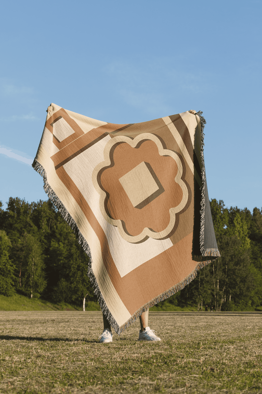 Ancient Ulpiana Woven Throw Blanket – Earth Tone Minimalist Boho Design