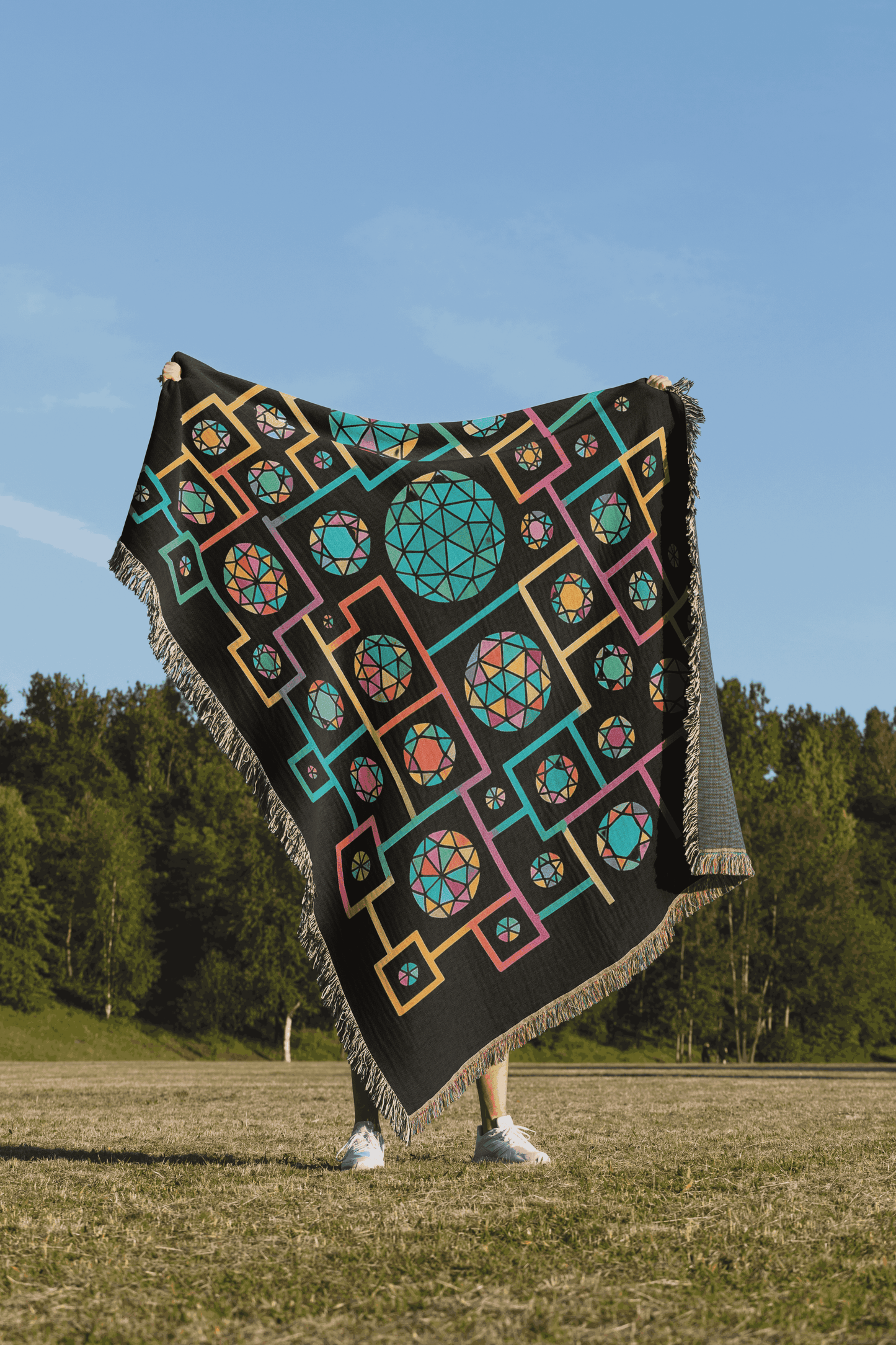Bold Geometric Woven Throw Blanket - Black Edition