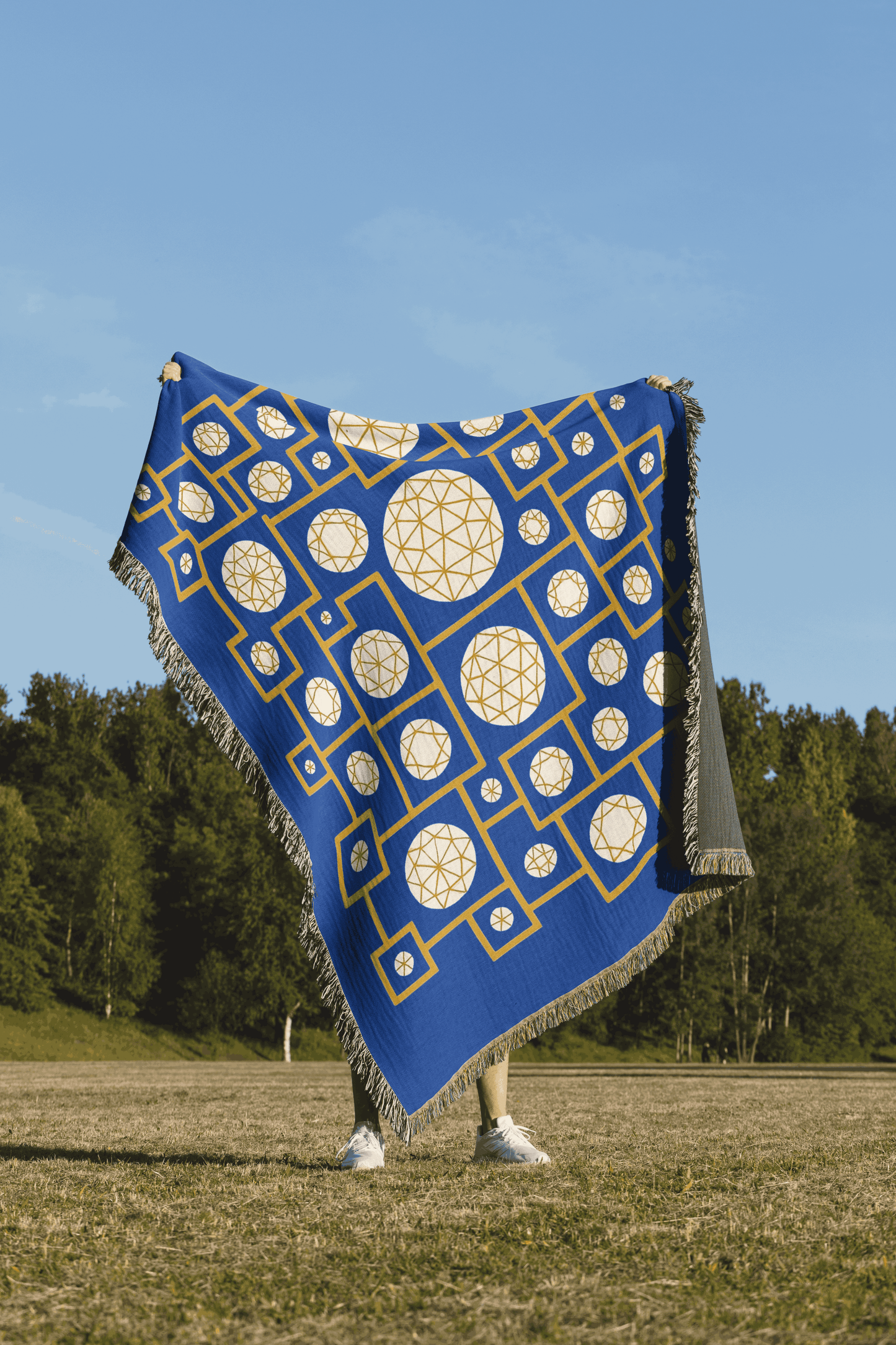 Geometric Heritage Woven Throw Blanket – Royal Blue Edition