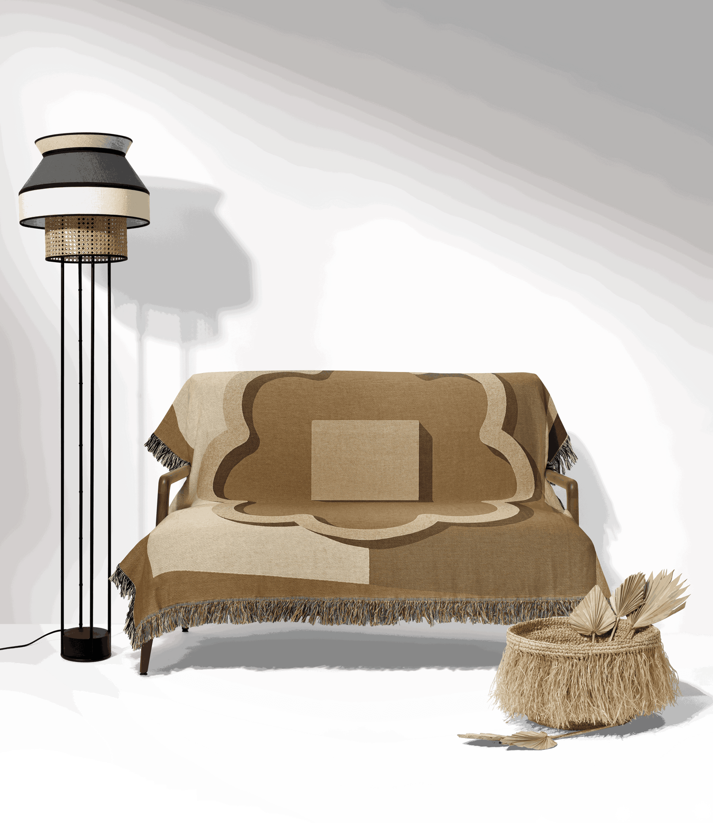 Ancient Ulpiana Woven Throw Blanket – Earth Tone Minimalist Boho Design