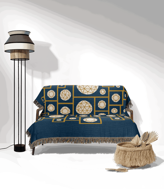 Geometric Heritage Woven Blanket – Teal & Gold Edition