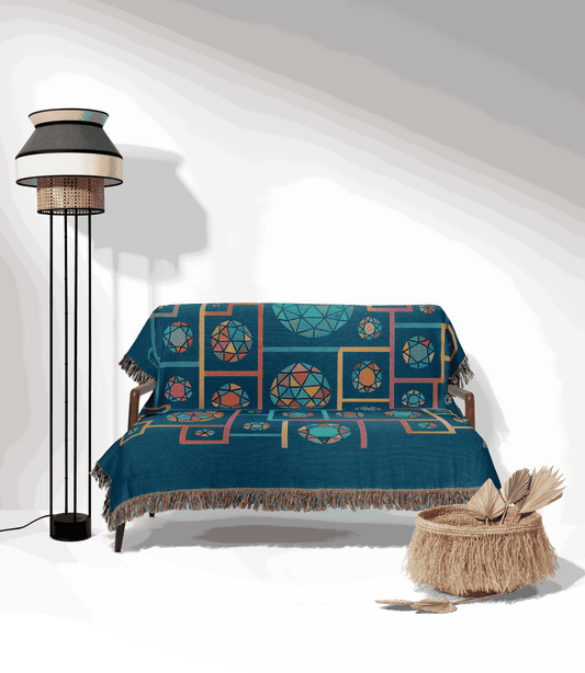 Geometric Heritage Woven Throw Blanket – Teal Edition