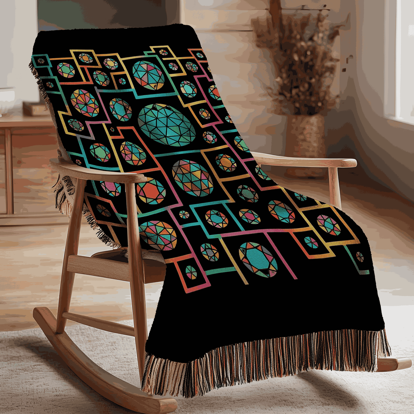Bold Geometric Woven Throw Blanket - Black Edition