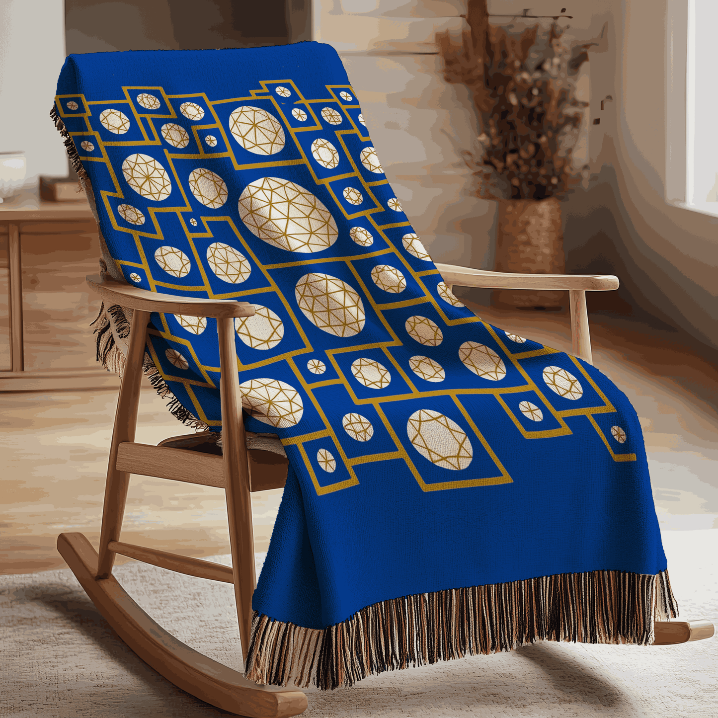 Geometric Heritage Woven Throw Blanket – Royal Blue Edition