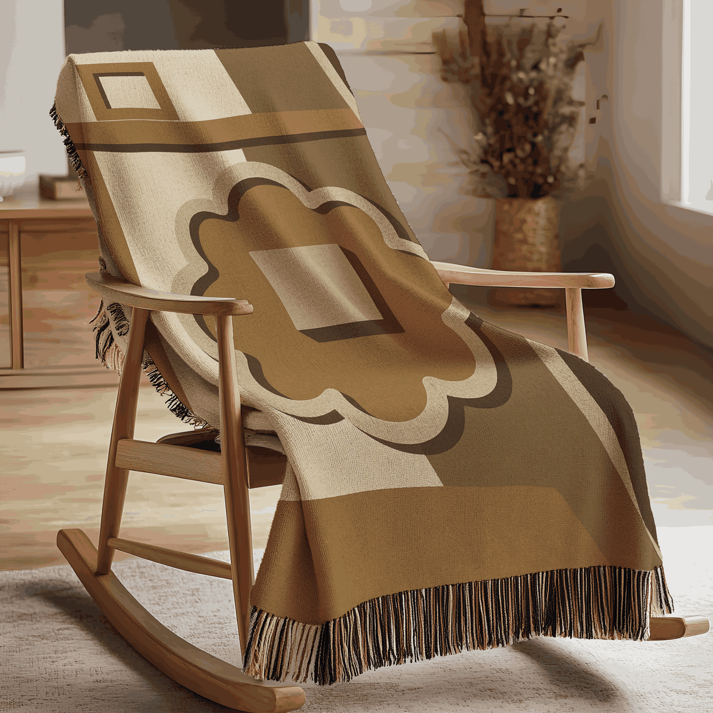 Ancient Ulpiana Woven Throw Blanket – Earth Tone Minimalist Boho Design