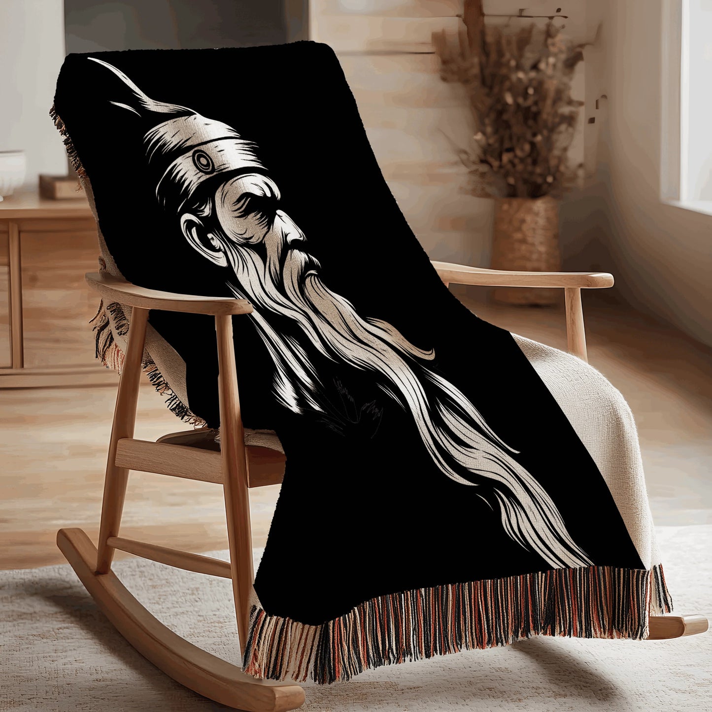 Gjergj Kastrioti Skënderbeu Woven Throw Blanket – Boho Heritage Design