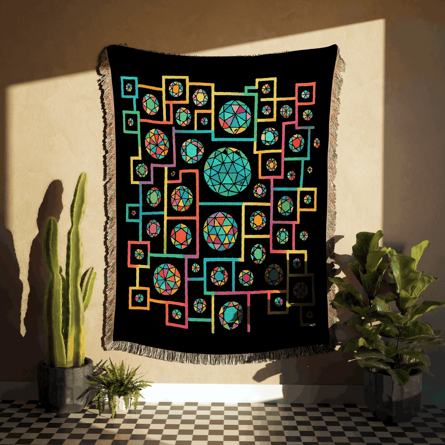 Bold Geometric Woven Throw Blanket - Black Edition