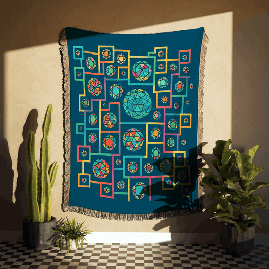 Geometric Heritage Woven Throw Blanket – Teal Edition