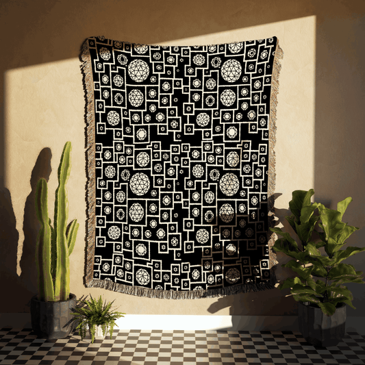 Geometric Heritage Woven Throw Blanket - Black & White Edition