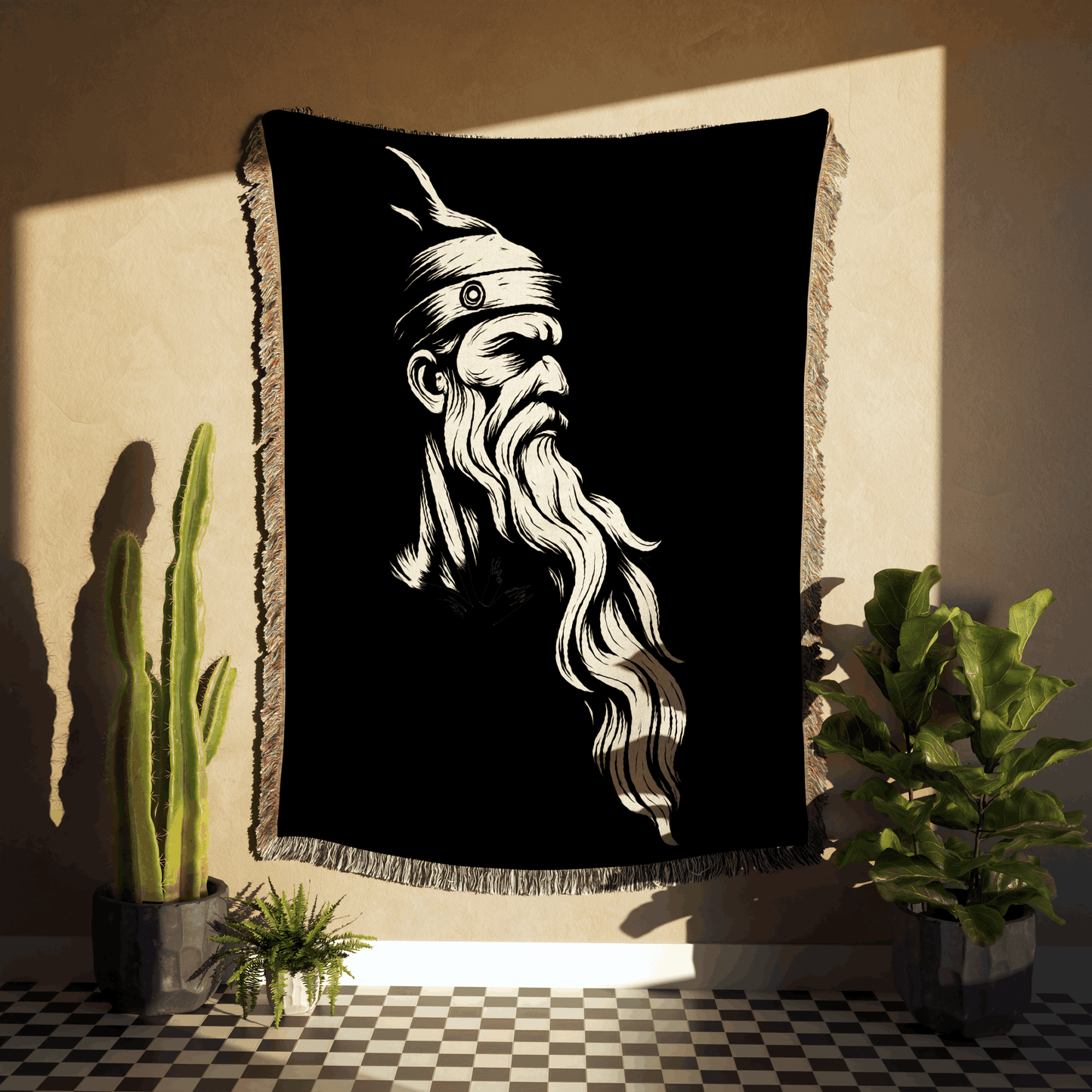 Gjergj Kastrioti Skënderbeu Woven Throw Blanket – Boho Heritage Design